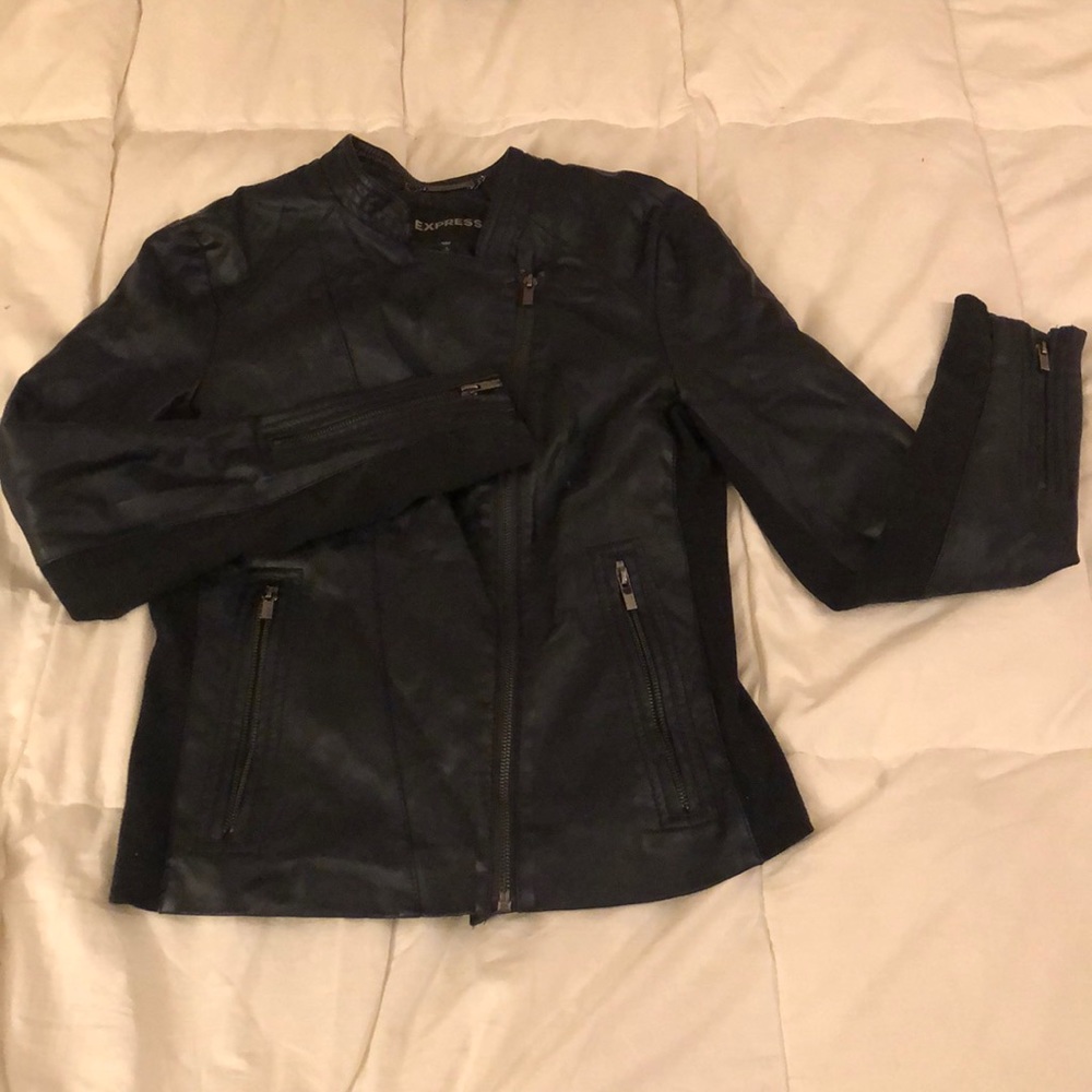 EUC dark navy vegan leather jacket